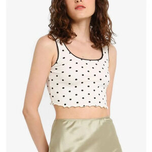 Topshop Women's Black Polka Dots White Cropped Tank Top Size 2 NWT